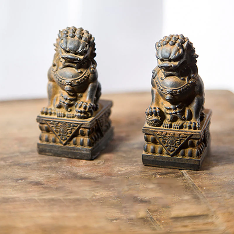Buddha Stones fatte a mano Leone Fu Foo Cani Polvere di ferro Ruggine Statua in resina fusa Allontana il male Protezione Decorazione per la casa - Image 42