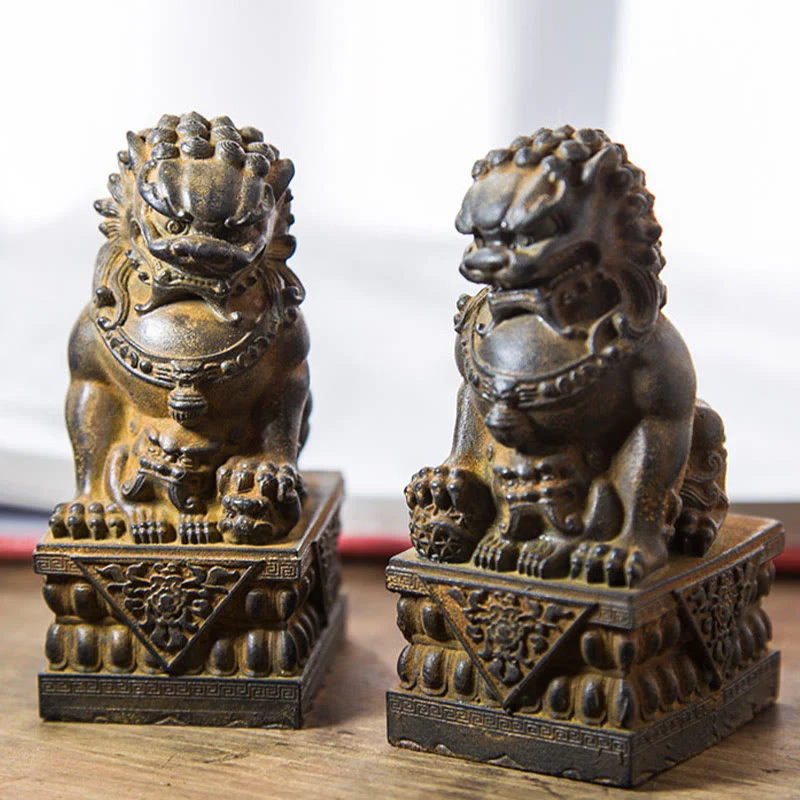 Buddha Stones fatte a mano Leone Fu Foo Cani Polvere di ferro Ruggine Statua in resina fusa Allontana il male Protezione Decorazione per la casa - Image 44