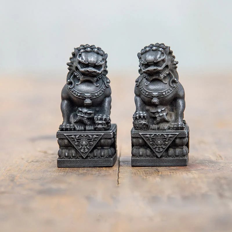 Buddha Stones fatte a mano Leone Fu Foo Cani Polvere di ferro Ruggine Statua in resina fusa Allontana il male Protezione Decorazione per la casa - Image 7