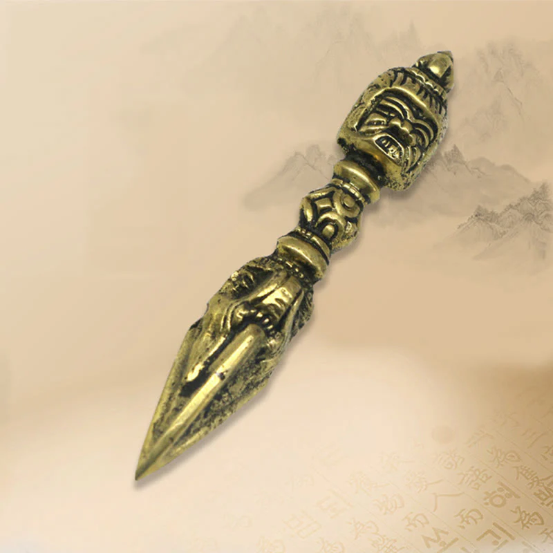 Buddha Stones fatte a mano Nepal Piccolo Vajra Dorje Inciso Illuminazione Decorazione in rame - Image 4