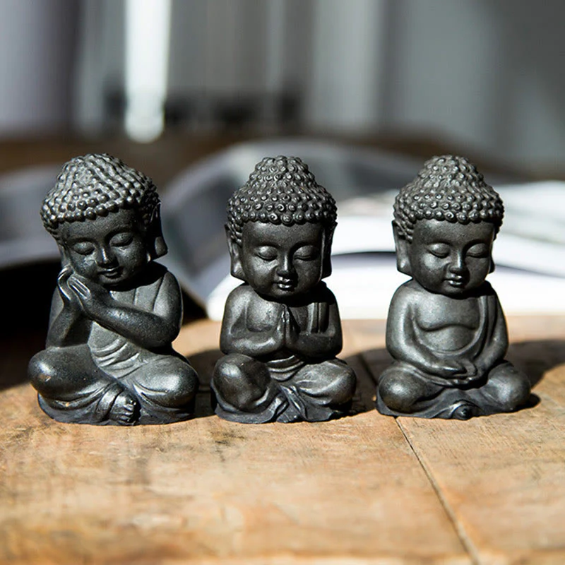 Buddha Stones fatte a mano Piccolo Buddha Sakyamuni in polvere di ferro Statua in resina fusa ruggine Decorazione - Image 19