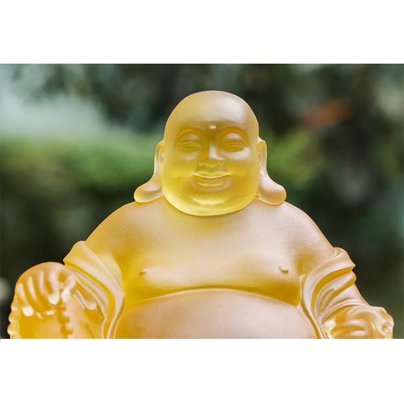 Buddha Stones fatte a mano Statua del Buddha che ride Liuli Cristallo Pezzo d'arte Statua della ricchezza Decorazione della casa - Image 10