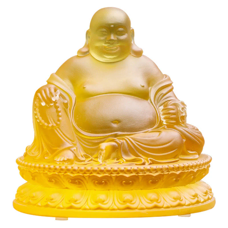 Buddha Stones fatte a mano Statua del Buddha che ride Liuli Cristallo Pezzo d'arte Statua della ricchezza Decorazione della casa - Image 11