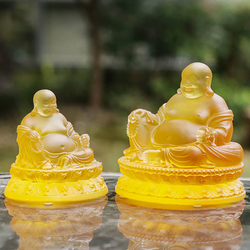 Buddha Stones fatte a mano Statua del Buddha che ride Liuli Cristallo Pezzo d'arte Statua della ricchezza Decorazione della casa - Image 2
