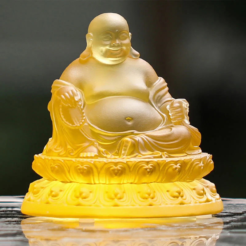 Buddha Stones fatte a mano Statua del Buddha che ride Liuli Cristallo Pezzo d'arte Statua della ricchezza Decorazione della casa - Image 4