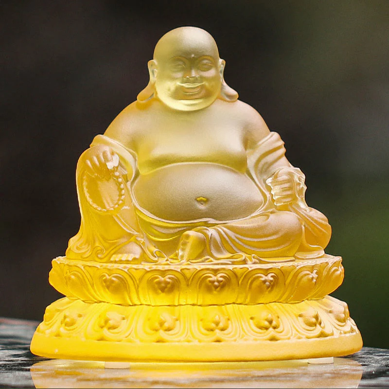 Buddha Stones fatte a mano Statua del Buddha che ride Liuli Cristallo Pezzo d'arte Statua della ricchezza Decorazione della casa - Image 5