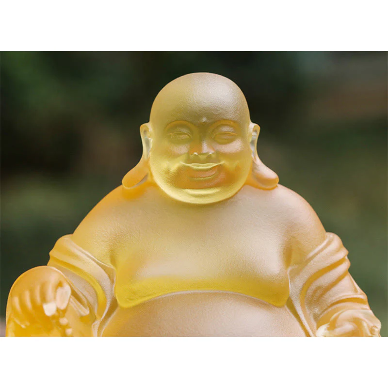 Buddha Stones fatte a mano Statua del Buddha che ride Liuli Cristallo Pezzo d'arte Statua della ricchezza Decorazione della casa - Image 6