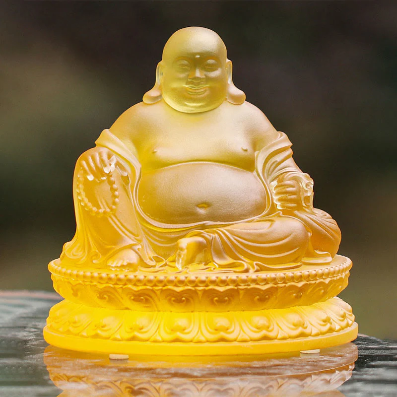 Buddha Stones fatte a mano Statua del Buddha che ride Liuli Cristallo Pezzo d'arte Statua della ricchezza Decorazione della casa - Image 8