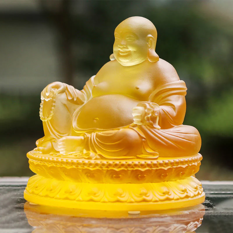 Buddha Stones fatte a mano Statua del Buddha che ride Liuli Cristallo Pezzo d'arte Statua della ricchezza Decorazione della casa - Image 9