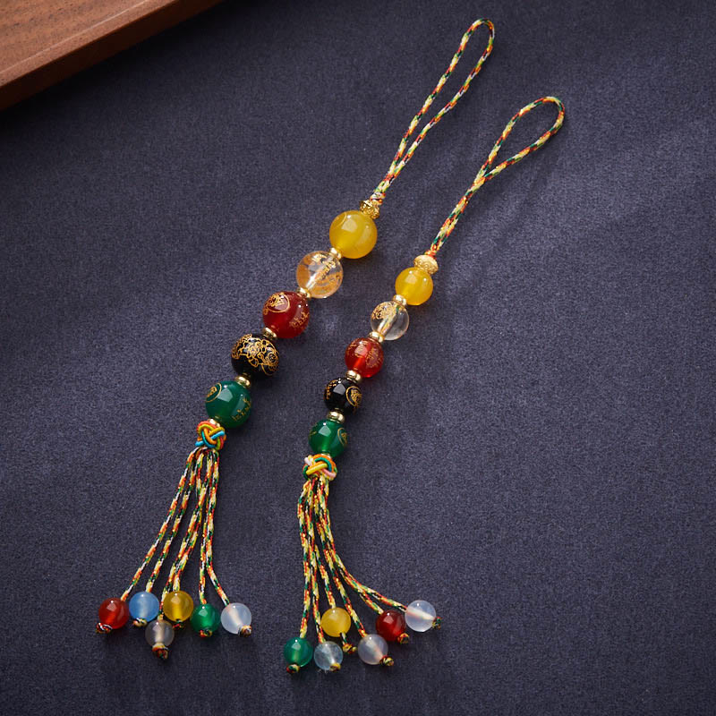 Buddha Stones fatte a mano tibetane cinque divinità della ricchezza varie agate fortuna treccia corda auto decorazione appesa