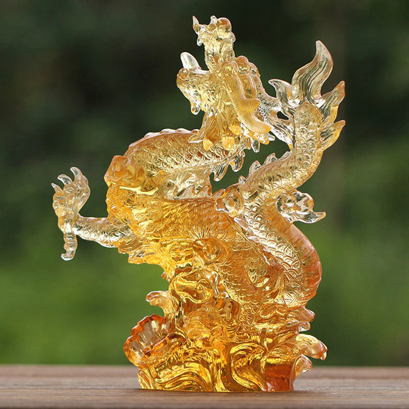 Buddha Stones fatte a mano Zodiaco cinese Drago giallo Liuli Cristallo Pezzo d'arte Fortuna Protezione Decorazione per casa e ufficio - Image 2