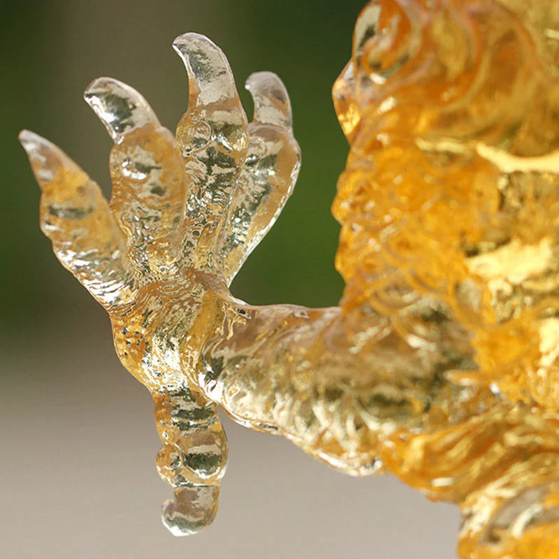 Buddha Stones fatte a mano Zodiaco cinese Drago giallo Liuli Cristallo Pezzo d'arte Fortuna Protezione Decorazione per casa e ufficio - Image 5