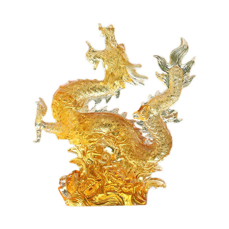 Buddha Stones fatte a mano Zodiaco cinese Drago giallo Liuli Cristallo Pezzo d'arte Fortuna Protezione Decorazione per casa e ufficio - Image 9