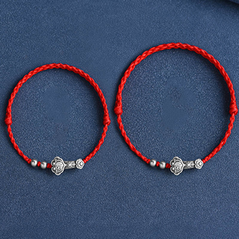 Buddha Stones Fatto a mano in argento sterling 999 Fu Character Wish Ruyi Handle Fortune Rope Bracciale Cavigliera - Image 17