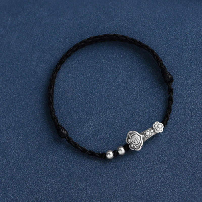 Buddha Stones Fatto a mano in argento sterling 999 Fu Character Wish Ruyi Handle Fortune Rope Bracciale Cavigliera - Image 19
