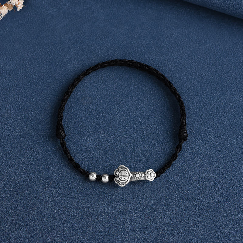 Buddha Stones Fatto a mano in argento sterling 999 Fu Character Wish Ruyi Handle Fortune Rope Bracciale Cavigliera - Image 20