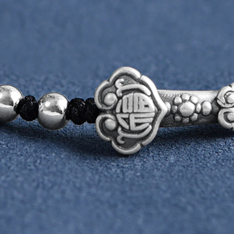 Buddha Stones Fatto a mano in argento sterling 999 Fu Character Wish Ruyi Handle Fortune Rope Bracciale Cavigliera - Image 21