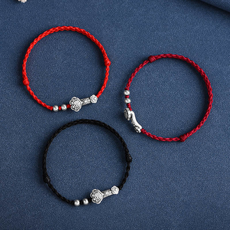 Buddha Stones Fatto a mano in argento sterling 999 Fu Character Wish Ruyi Handle Fortune Rope Bracciale Cavigliera - Image 27