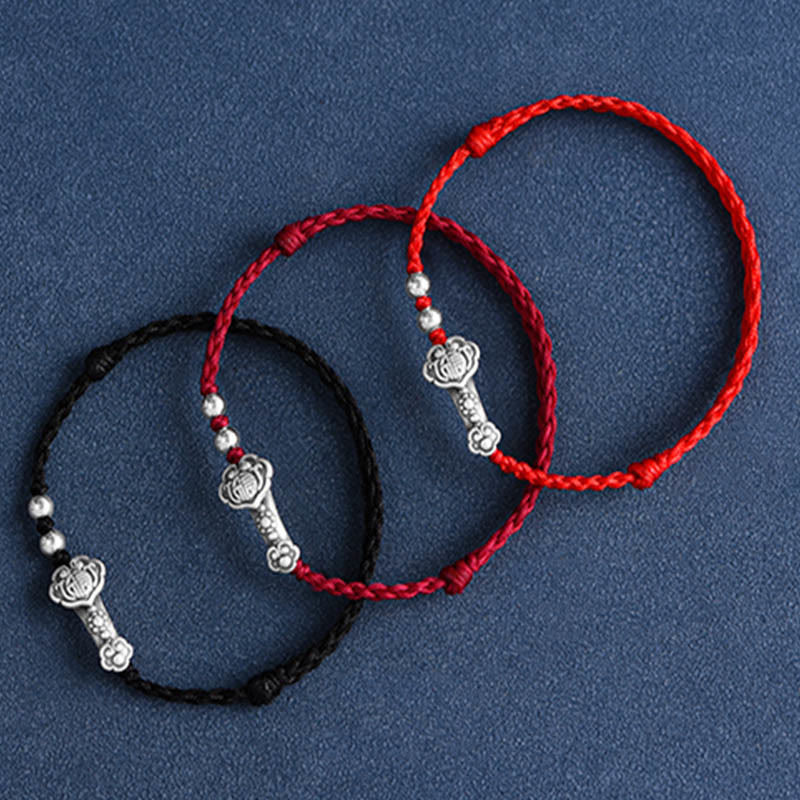 Buddha Stones Fatto a mano in argento sterling 999 Fu Character Wish Ruyi Handle Fortune Rope Bracciale Cavigliera - Image 28