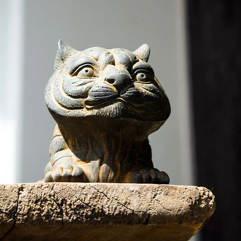 Buddha Stones Fatto a mano Piccola adorabile tigre in polvere di ferro ruggine statua in resina fusa decorazione per la casa - Image 5