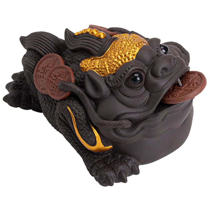 Buddha Stones Feng Shui Rana Rospo Monete di rame Ceramica Argilla viola Ricchezza Casa Tè Animale domestico Figurina Decorazione - Image 11