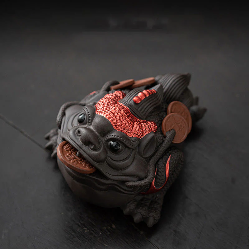 Buddha Stones Feng Shui Rana Rospo Monete di rame Ceramica Argilla viola Ricchezza Casa Tè Animale domestico Figurina Decorazione - Image 12