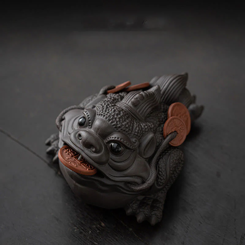 Buddha Stones Feng Shui Rana Rospo Monete di rame Ceramica Argilla viola Ricchezza Casa Tè Animale domestico Figurina Decorazione - Image 15