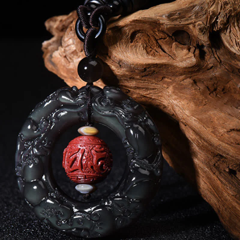 Buddha Stones FengShui Naturale Arcobaleno Ossidiana PiXiu Cinnabar Collana Pendente Guarigione
