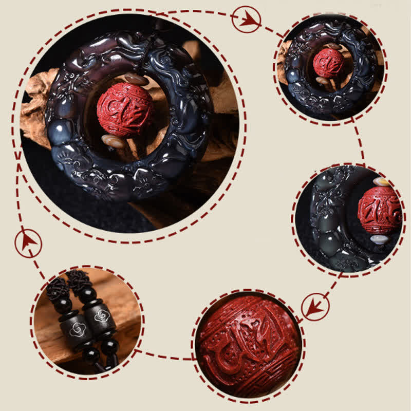 Buddha Stones FengShui Naturale Arcobaleno Ossidiana PiXiu Cinnabar Collana Pendente Guarigione - Image 10