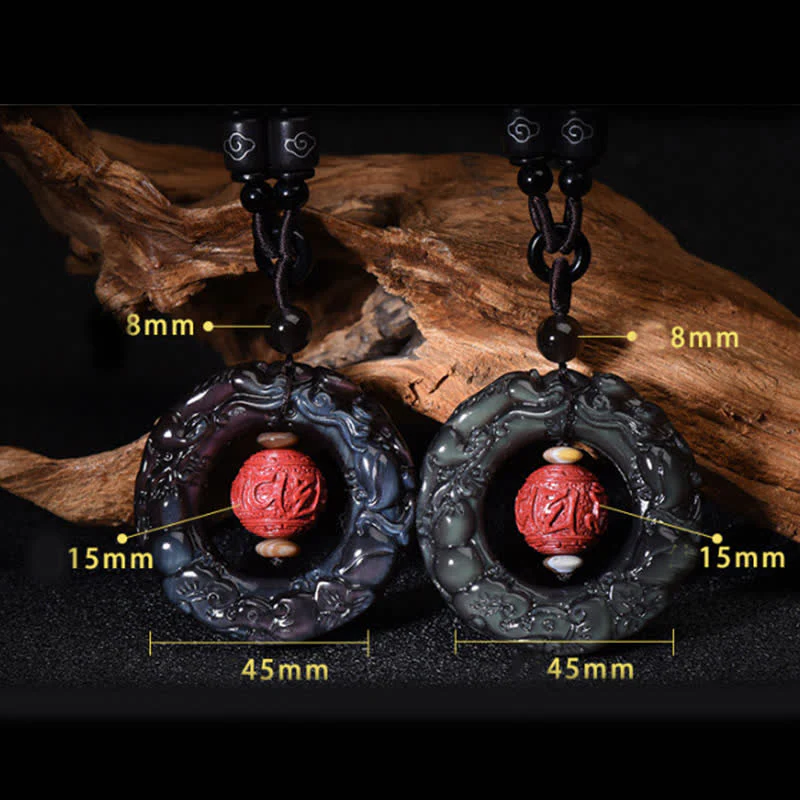 Buddha Stones FengShui Naturale Arcobaleno Ossidiana PiXiu Cinnabar Collana Pendente Guarigione - Image 11