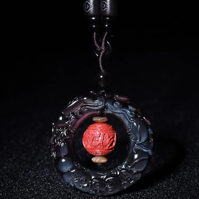 Buddha Stones FengShui Naturale Arcobaleno Ossidiana PiXiu Cinnabar Collana Pendente Guarigione - Image 8
