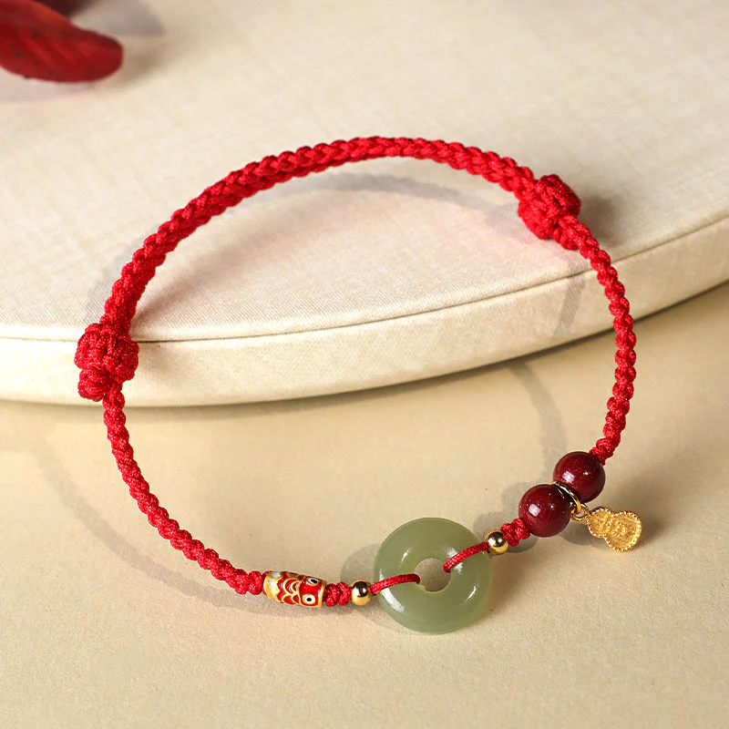 Buddha Stones, filo rosso, filo nero, giada Hetian, fibbia della pace, cinabro, braccialetto di protezione in argento 925 - Image 3