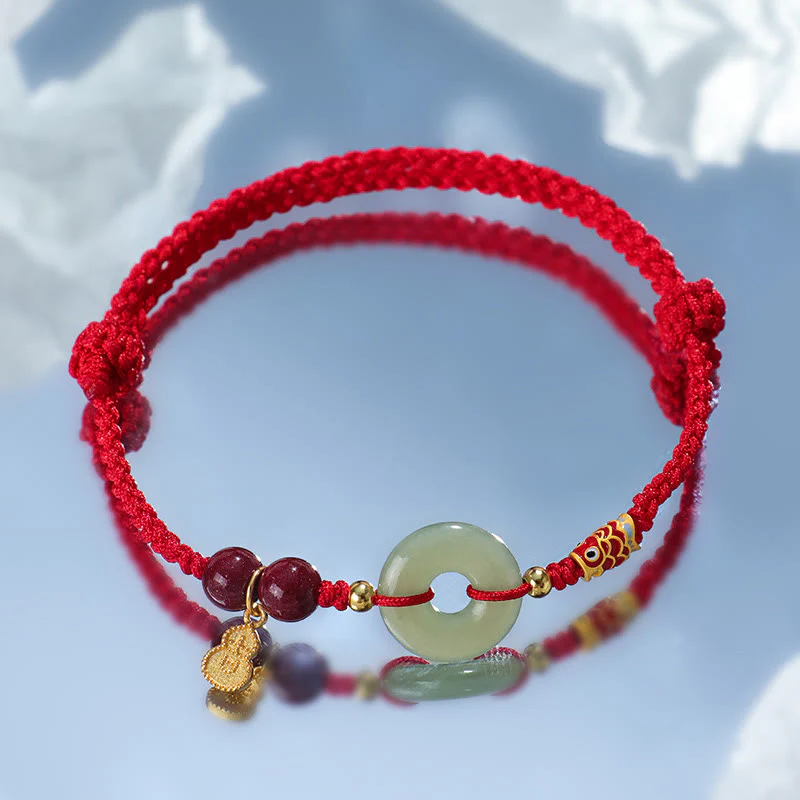 Buddha Stones, filo rosso, filo nero, giada Hetian, fibbia della pace, cinabro, braccialetto di protezione in argento 925 - Image 4