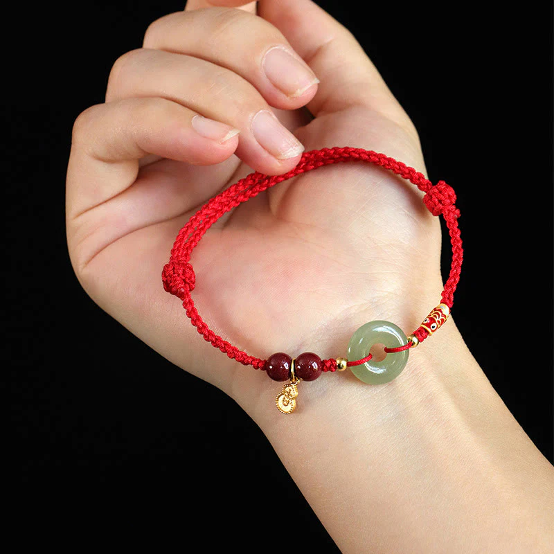 Buddha Stones, filo rosso, filo nero, giada Hetian, fibbia della pace, cinabro, braccialetto di protezione in argento 925 - Image 5