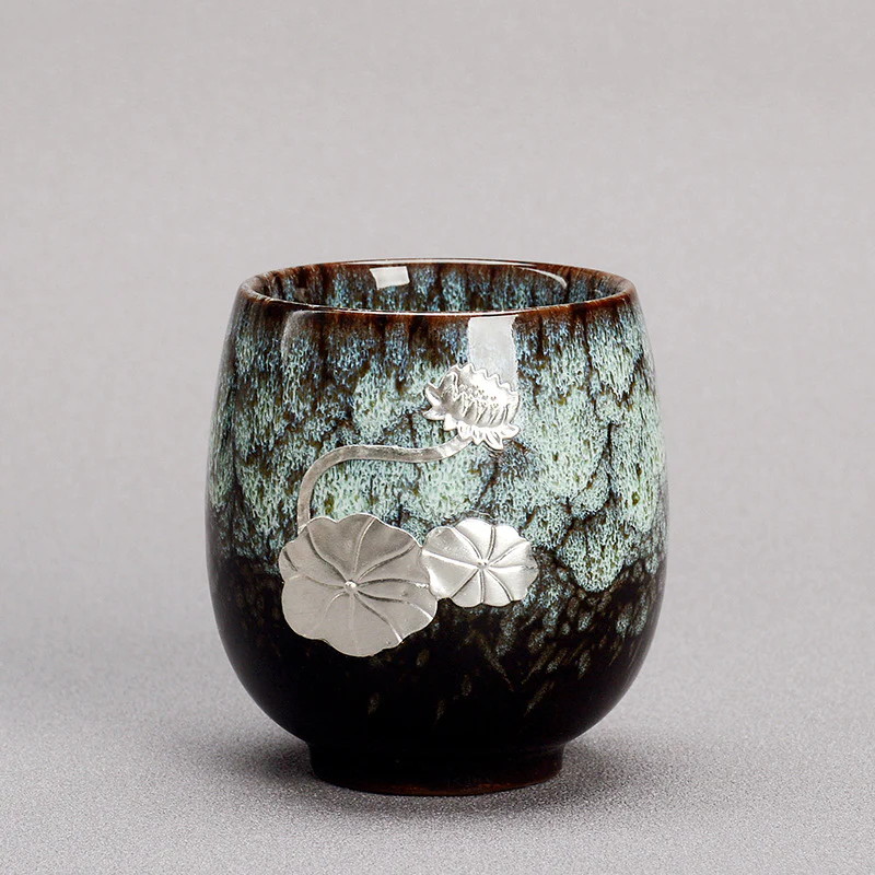 Buddha Stones Fiore di Loto d'Argento Foglia Tazza da Tè Cinese Jianzhan Ceramica Tazza da Tè Kung Fu 150ml - Image 10