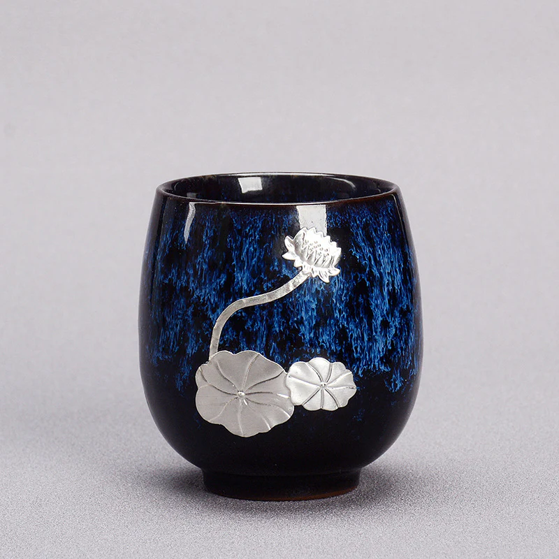Buddha Stones Fiore di Loto d'Argento Foglia Tazza da Tè Cinese Jianzhan Ceramica Tazza da Tè Kung Fu 150ml - Image 11