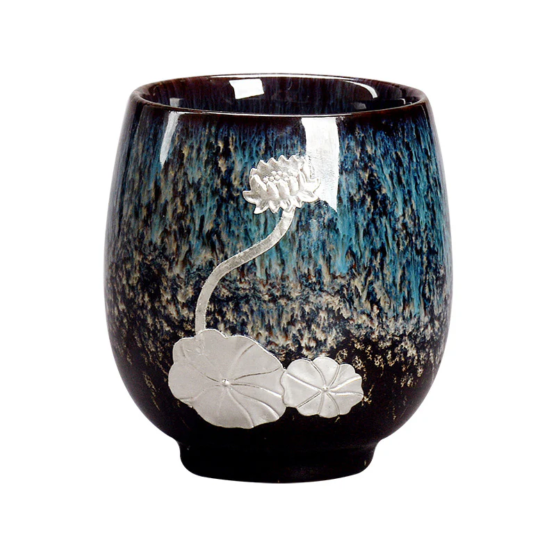 Buddha Stones Fiore di Loto d'Argento Foglia Tazza da Tè Cinese Jianzhan Ceramica Tazza da Tè Kung Fu 150ml - Image 8