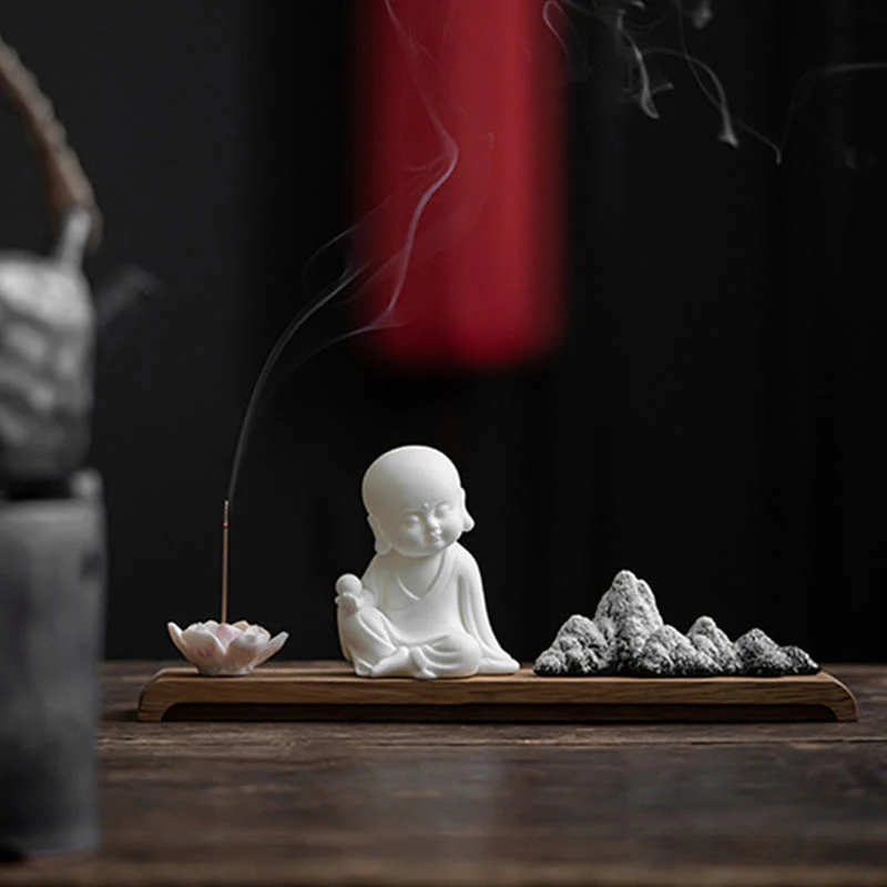 Buddha Stones Fiore di Loto Tathagata Kwan Yin Avalokitesvara Ksitigarbha Meditazione Bastoncino di Ceramica Bruciatore di Incenso Decorazione - Image 14