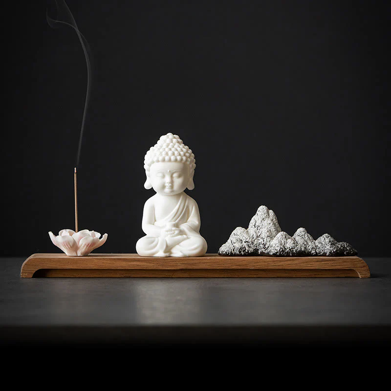 Buddha Stones Fiore di Loto Tathagata Kwan Yin Avalokitesvara Ksitigarbha Meditazione Bastoncino di Ceramica Bruciatore di Incenso Decorazione - Image 3
