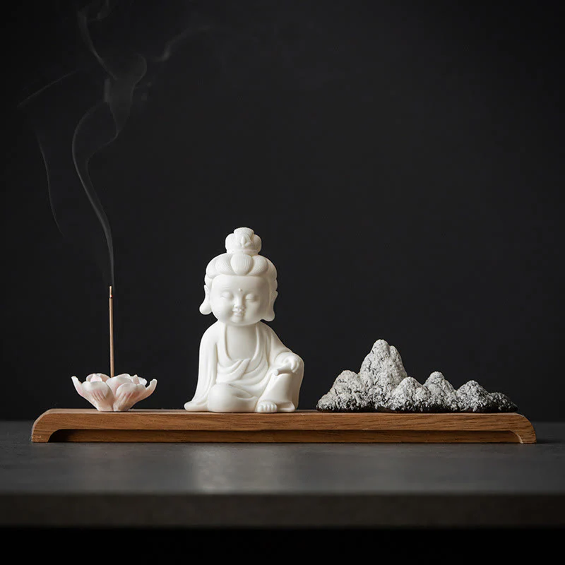 Buddha Stones Fiore di Loto Tathagata Kwan Yin Avalokitesvara Ksitigarbha Meditazione Bastoncino di Ceramica Bruciatore di Incenso Decorazione - Image 7