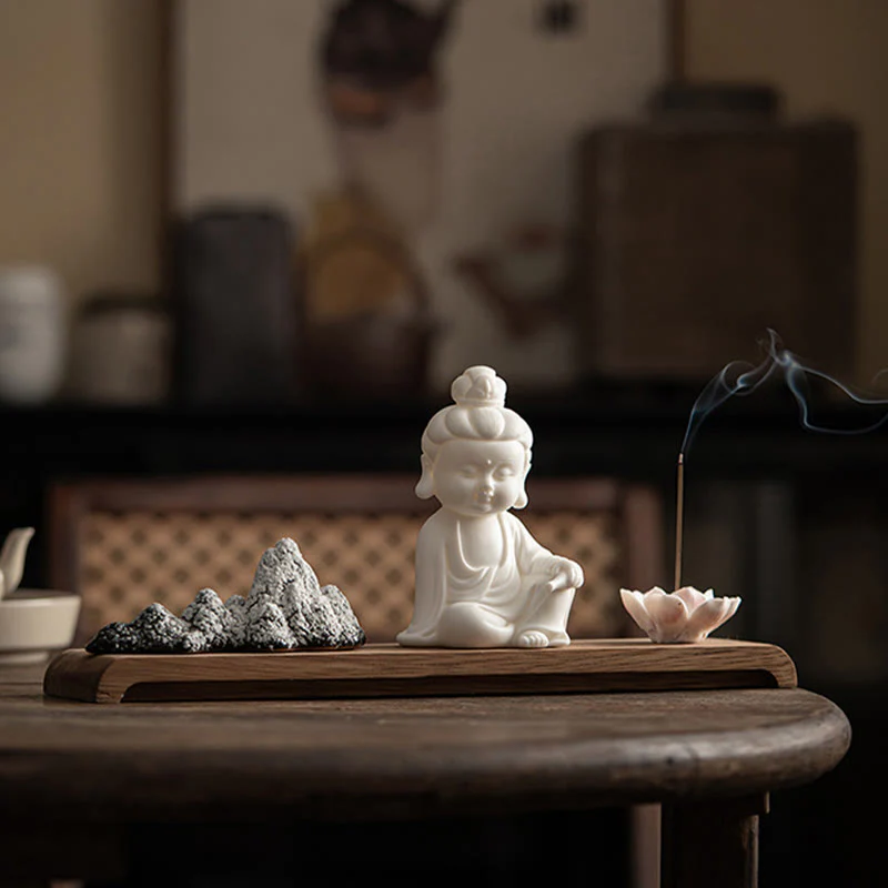 Buddha Stones Fiore di Loto Tathagata Kwan Yin Avalokitesvara Ksitigarbha Meditazione Bastoncino di Ceramica Bruciatore di Incenso Decorazione - Image 9