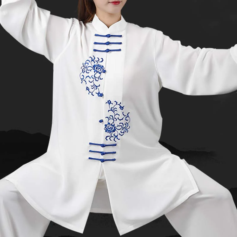 Buddha Stones Fiore Ricamo Meditazione Preghiera Spirituale Zen Tai Chi Qigong Pratica Set di Abbigliamento Unisex - Image 10