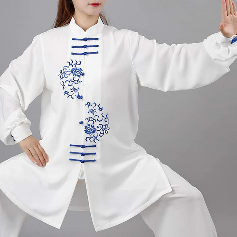 Buddha Stones Fiore Ricamo Meditazione Preghiera Spirituale Zen Tai Chi Qigong Pratica Set di Abbigliamento Unisex - Image 11