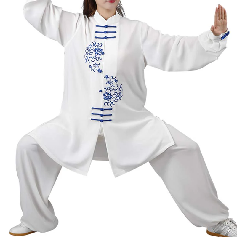Buddha Stones Fiore Ricamo Meditazione Preghiera Spirituale Zen Tai Chi Qigong Pratica Set di Abbigliamento Unisex - Image 12