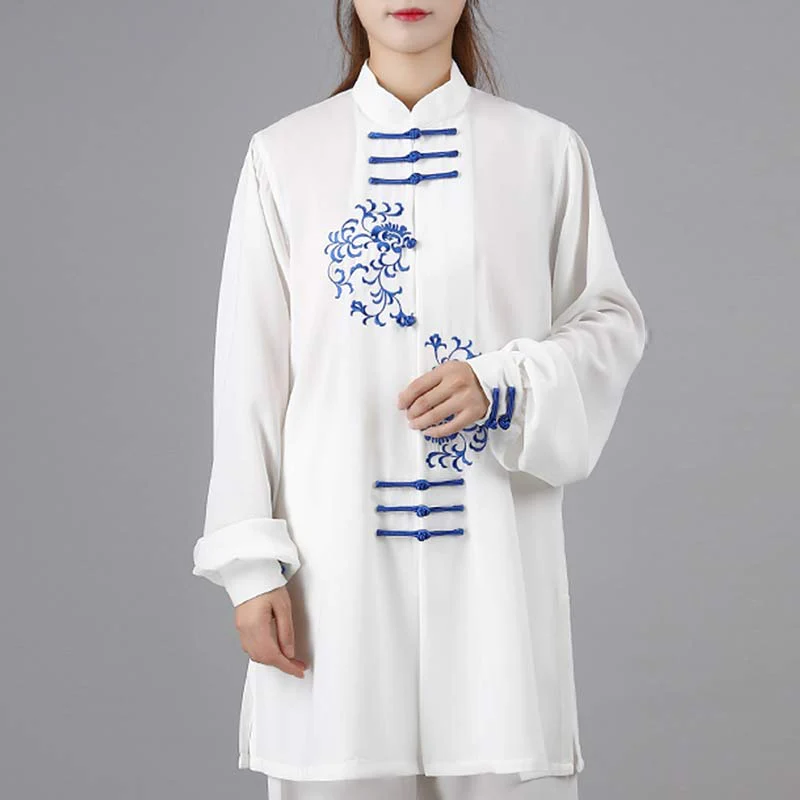 Buddha Stones Fiore Ricamo Meditazione Preghiera Spirituale Zen Tai Chi Qigong Pratica Set di Abbigliamento Unisex - Image 4