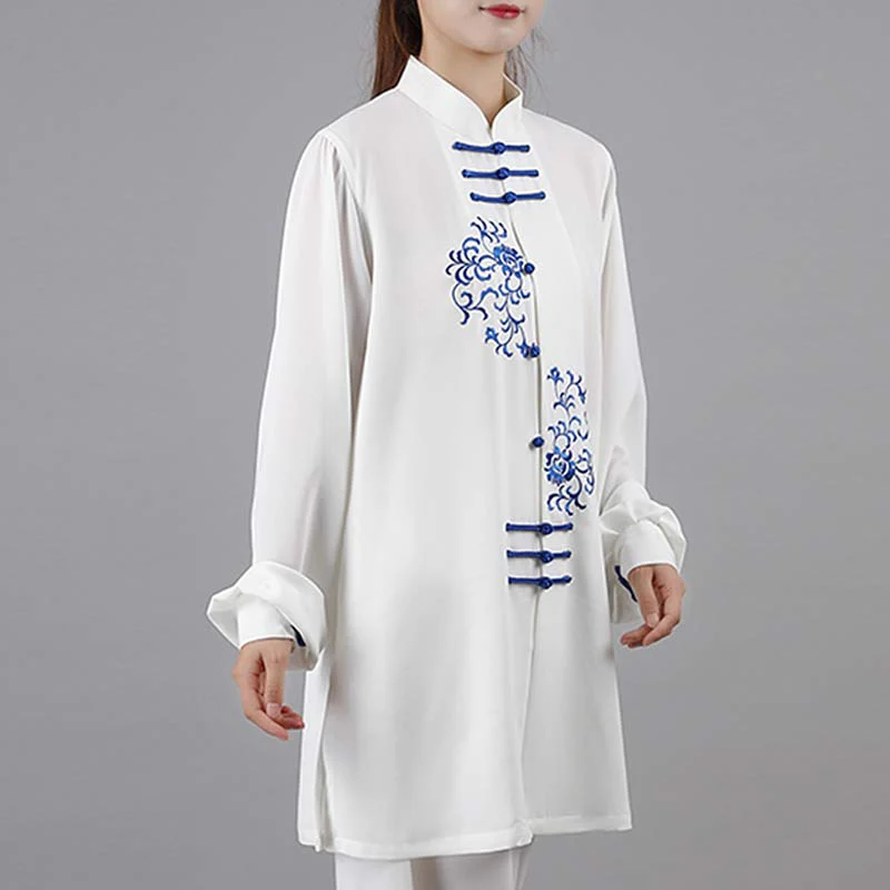 Buddha Stones Fiore Ricamo Meditazione Preghiera Spirituale Zen Tai Chi Qigong Pratica Set di Abbigliamento Unisex - Image 6