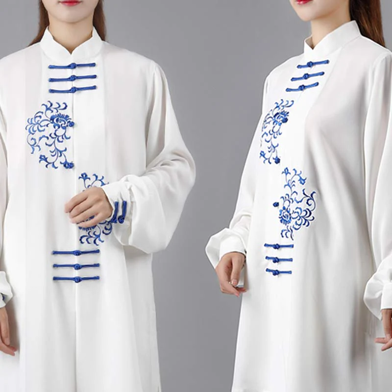 Buddha Stones Fiore Ricamo Meditazione Preghiera Spirituale Zen Tai Chi Qigong Pratica Set di Abbigliamento Unisex - Image 7