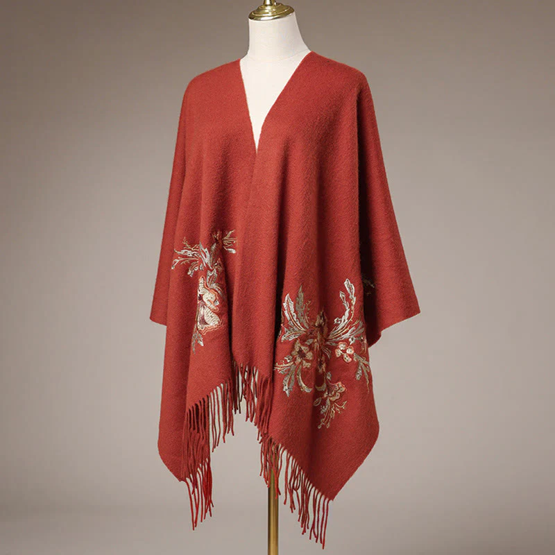 Buddha Stones , fiore rosso, paillettes dorate, ricamo con nappa, sciarpa da viaggio invernale e calda - Image 2