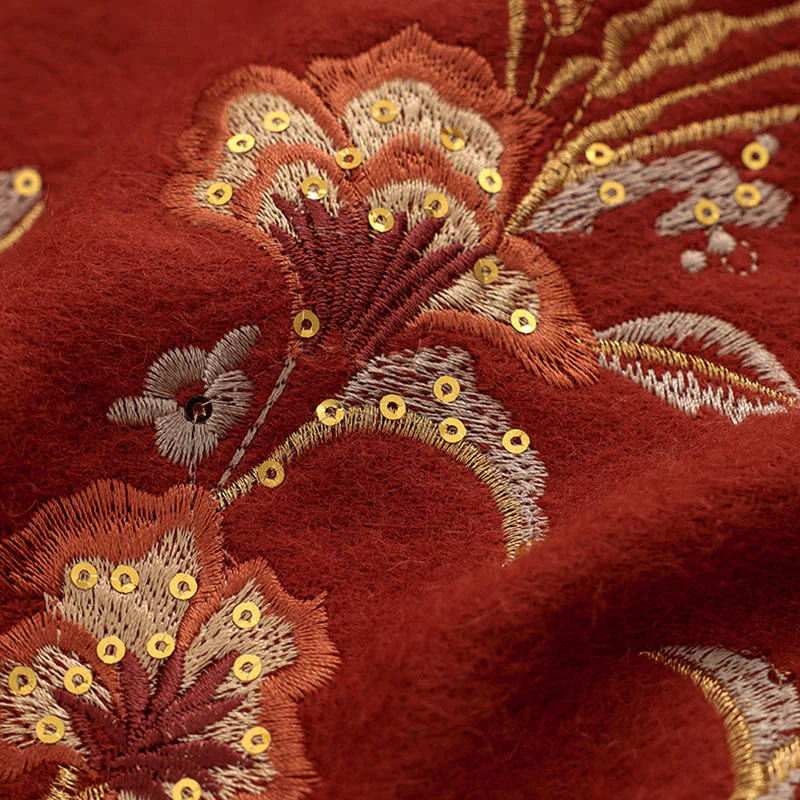 Buddha Stones , fiore rosso, paillettes dorate, ricamo con nappa, sciarpa da viaggio invernale e calda - Image 5