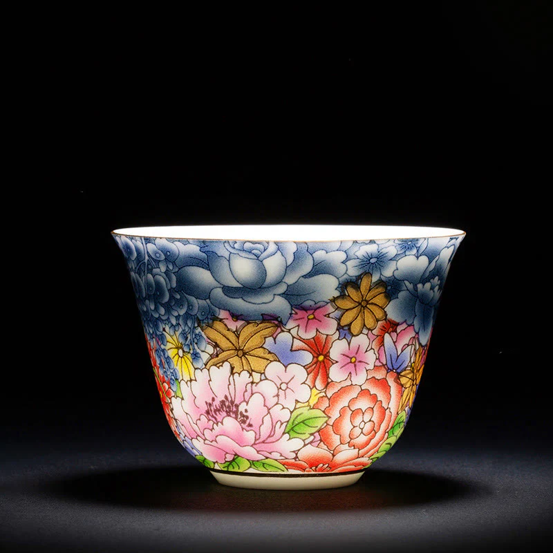 Buddha Stones Fiori colorati Orchidea Onde del mare Blu e bianco Porcellana Tazza da tè in ceramica Tazza da tè Kung Fu